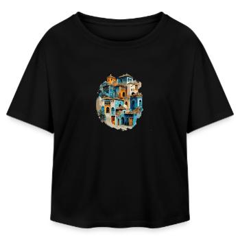 Village de maisons colorées en teinte bleue - T-shirt femme coupe décontractée en coton modal Stanley/Stella - noir - Devant - AI Model Female 172 light (172cm)