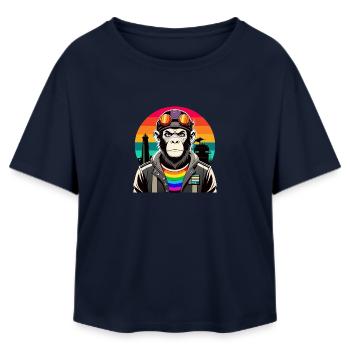 Vielfalt in Schwingung: Der modern-retro Affe - Relaxed Fit Frauen Modal Cotton T-Shirt von Stanley/Stella - Navy - Vorne - AI Model Female 172 light (172cm)