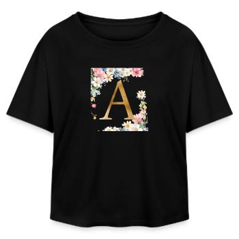 Un monogramme, floral, personnalisable - T-shirt femme coupe décontractée en coton modal Stanley/Stella - noir - Devant - AI Model Female 172 light (172cm)