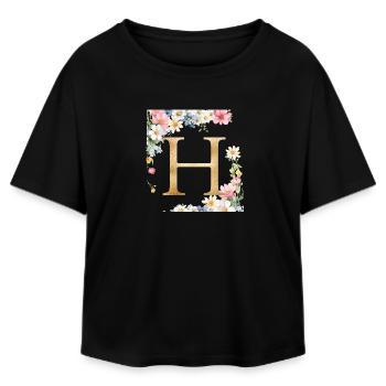 H Monogramm, Floral, personalisierbar - Relaxed Fit Frauen Modal Cotton T-Shirt von Stanley/Stella - Schwarz - Vorne - AI Model Female 172 light (172cm)
