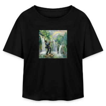 Trompettiste de jazz devant les cascades dans la jungle - T-shirt femme coupe décontractée en coton modal Stanley/Stella - noir - Devant - AI Model Female 172 light (172cm)