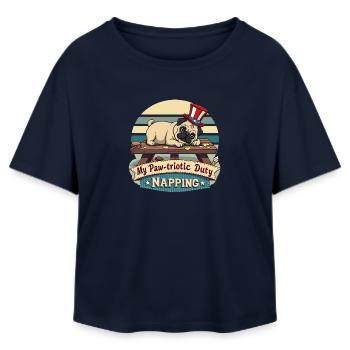 Pug Nap - Relaxed Fit Women's Modal Cotton T-Shirt by Stanley/Stella - navy - Front - AI Model Female 172 light (172cm)