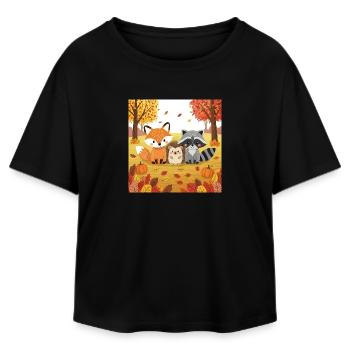 Herbstliche Waldtiere Illustration - Relaxed Fit Frauen Modal Cotton T-Shirt von Stanley/Stella - Schwarz - Vorne - AI Model Female 172 light (172cm)