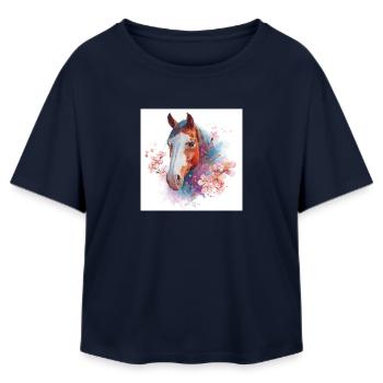 Watercolor Horse with Cherry Blossoms - Relaxed Fit Women's Modal Cotton T-Shirt by Stanley/Stella - navy - Front - AI Model Female 172 light (172cm)