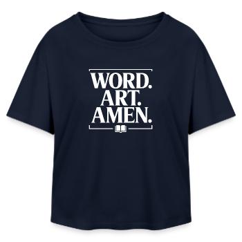 Wortkunst Amen Typografie T-Shirt - Relaxed Fit Frauen Modal Cotton T-Shirt von Stanley/Stella - Navy - Vorne - AI Model Female 172 light (172cm)