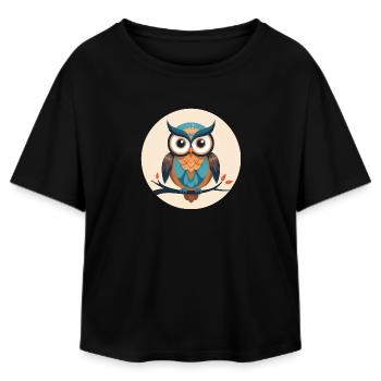 Hibou Illustré Coloré Éclectique - T-shirt femme coupe décontractée en coton modal Stanley/Stella - noir - Devant - AI Model Female 172 light (172cm)