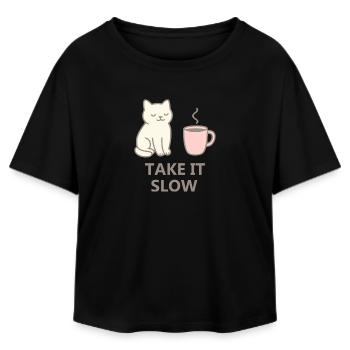 Lofi Aesthetic Hoodie – Take It Slow Streetwear - Relaxed Fit Frauen Modal Cotton T-Shirt von Stanley/Stella - Schwarz - Vorne - AI Model Female 172 light (172cm)