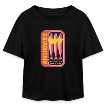 Retro Can Label Anchovy Art - Relaxed Fit Women's Modal Cotton T-Shirt by Stanley/Stella - black - Front - AI Model Female 172 light (172cm)