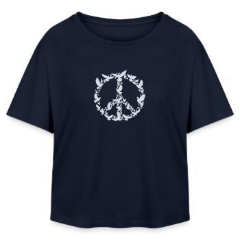 Doves of Peace in Peace Symbol Design - Relaxed Fit Women's Modal Cotton T-Shirt by Stanley/Stella - navy - Front - AI Model Female 172 light (172cm)