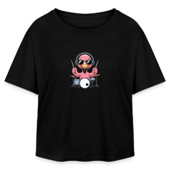 Flamingo Drummer Mit Kopfhörer Und Sonnenbrille - Relaxed Fit Frauen Modal Cotton T-Shirt von Stanley/Stella - Schwarz - Vorne - AI Model Female 172 light (172cm)