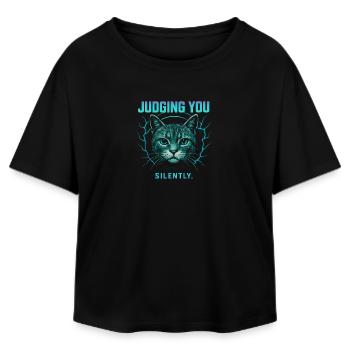 Humour félin, idée cadeau chat, animaux de compagnie drôles - T-shirt femme coupe décontractée en coton modal Stanley/Stella - noir - Devant - AI Model Female 172 light (172cm)
