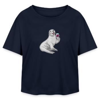 Phoque Vin Rouge - T-shirt femme coupe décontractée en coton modal Stanley/Stella - marine - Devant - AI Model Female 172 light (172cm)