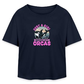 Orca drôle - T-shirt femme coupe décontractée en coton modal Stanley/Stella - marine - Devant - AI Model Female 172 light (172cm)