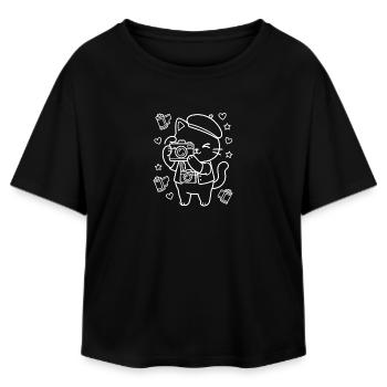 Fotograf Kawaii Katzen - Relaxed Fit Frauen Modal Cotton T-Shirt von Stanley/Stella - Schwarz - Vorne - AI Model Female 172 light (172cm)