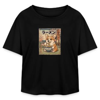Corgi Ramen Japanese Vintage Style - Relaxed Fit Women's Modal Cotton T-Shirt by Stanley/Stella - black - Front - AI Model Female 172 light (172cm)