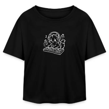 DJ Kawaii Katze - Relaxed Fit Frauen Modal Cotton T-Shirt von Stanley/Stella - Schwarz - Vorne - AI Model Female 172 light (172cm)