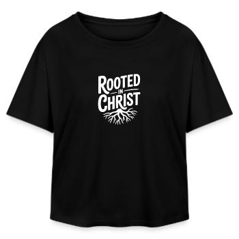 Rooted in Christ - Relaxed Fit Women's Modal Cotton T-Shirt by Stanley/Stella - black - Front - AI Model Female 172 light (172cm)