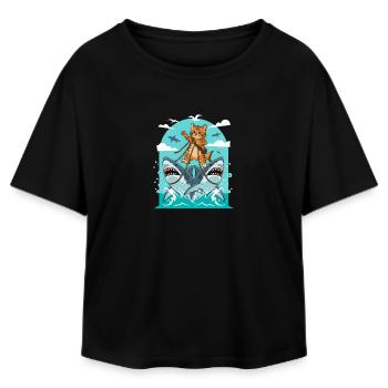 Kittens on shark adventures - Relaxed Fit Women's Modal Cotton T-Shirt by Stanley/Stella - black - Front - AI Model Female 172 light (172cm)