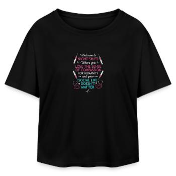 Night Shift Nurse Hospital Nursing - Relaxed Fit Women's Modal Cotton T-Shirt by Stanley/Stella - black - Front - AI Model Female 172 light (172cm)