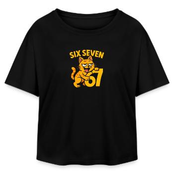 Six Seven Katze 67 Italian Brainrot Humor - Relaxed Fit Frauen Modal Cotton T-Shirt von Stanley/Stella - Schwarz - Vorne - AI Model Female 172 light (172cm)