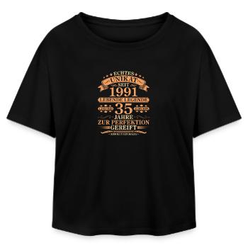 Unikat seit 1991 Jahrgang – 35. Geburtstag - Relaxed Fit Frauen Modal Cotton T-Shirt von Stanley/Stella - Schwarz - Vorne - AI Model Female 172 light (172cm)