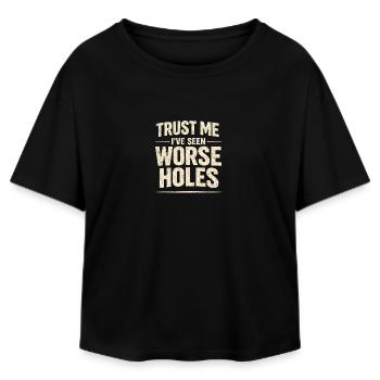 Pires trous vus | Humour hygiénique - T-shirt femme coupe décontractée en coton modal Stanley/Stella - noir - Devant - AI Model Female 172 light (172cm)