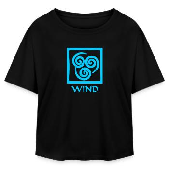 Symbole du texte bleu vent 'WIND' - T-shirt femme coupe décontractée en coton modal Stanley/Stella - noir - Devant - AI Model Female 172 light (172cm)
