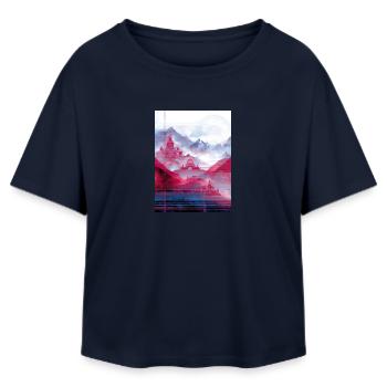 Psy-Art - Tempel über Berglandschaft - Relaxed Fit Frauen Modal Cotton T-Shirt von Stanley/Stella - Navy - Vorne - AI Model Female 172 light (172cm)