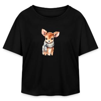 Delicate fawn with scarf - Relaxed Fit Women's Modal Cotton T-Shirt by Stanley/Stella - black - Front - AI Model Female 172 light (172cm)