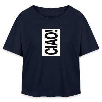 Ciao Typografie Vertikal Minimal Design - Relaxed Fit Frauen Modal Cotton T-Shirt von Stanley/Stella - Navy - Vorne - AI Model Female 172 light (172cm)