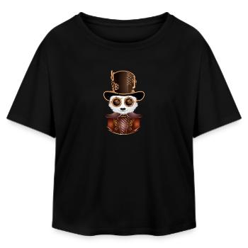 Steampunk Panda Bär mit Zylinder Hut und Brille - Relaxed Fit Frauen Modal Cotton T-Shirt von Stanley/Stella - Schwarz - Vorne - AI Model Female 172 light (172cm)