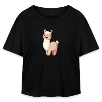 Cute Happy Smiling Alpaca - Adorable Cartoon - Relaxed Fit Women's Modal Cotton T-Shirt by Stanley/Stella - black - Front - AI Model Female 172 light (172cm)