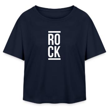 Rock Bold Vertikale Typografie - Relaxed Fit Frauen Modal Cotton T-Shirt von Stanley/Stella - Navy - Vorne - AI Model Female 172 light (172cm)