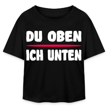 Funny Flirt Shirt – You Up I Down Saying - Relaxed Fit Women's Modal Cotton T-Shirt by Stanley/Stella - black - Front - AI Model Female 172 light (172cm)