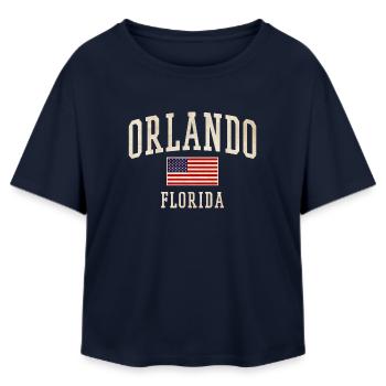 Orlando Florida Vintage Flag Design - Relaxed Fit Women's Modal Cotton T-Shirt by Stanley/Stella - navy - Front - AI Model Female 172 light (172cm)