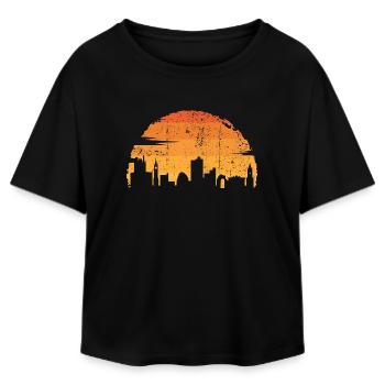Silhouette de la ville du coucher de soleil - T-shirt femme coupe décontractée en coton modal Stanley/Stella - noir - Devant - AI Model Female 172 light (172cm)