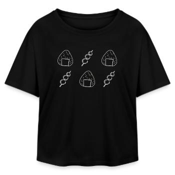 Onigiri and Dango - Rice Balls - Snacks - Japan - Relaxed Fit Women's Modal Cotton T-Shirt by Stanley/Stella - black - Front - AI Model Female 172 light (172cm)