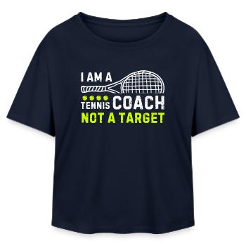 Tennis Coach Quote with Racket Motif - Relaxed Fit Women's Modal Cotton T-Shirt by Stanley/Stella - navy - Front - AI Model Female 172 light (172cm)