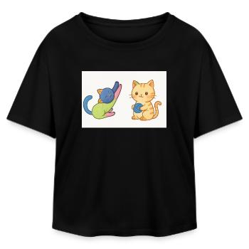 Playful Kitty and Yarn Duo - Relaxed Fit Women's Modal Cotton T-Shirt by Stanley/Stella - black - Front - AI Model Female 172 light (172cm)