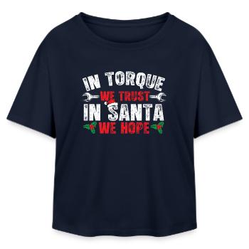In Torque vertrauen wir auf den Weihnachtsmann und hoffen wir auf lustige Auto-Weihnachten - Relaxed Fit Frauen Modal Cotton T-Shirt von Stanley/Stella - Navy - Vorne - AI Model Female 172 light (172cm)