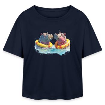 Double Hippo Bathing Fun - Relaxed Fit Women's Modal Cotton T-Shirt by Stanley/Stella - navy - Front - AI Model Female 172 light (172cm)