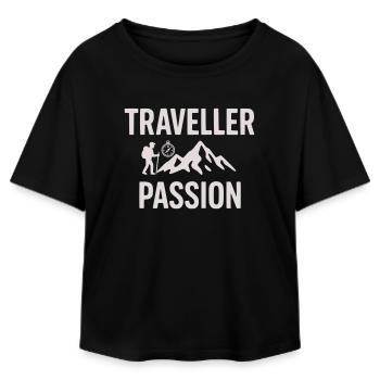 Reiseleidenschaft Bergwandern - Traveller Passion - Relaxed Fit Frauen Modal Cotton T-Shirt von Stanley/Stella - Schwarz - Vorne - AI Model Female 172 light (172cm)
