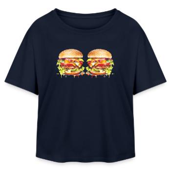 Burger Watercolor Explosion - Relaxed Fit Women's Modal Cotton T-Shirt by Stanley/Stella - navy - Front - AI Model Female 172 light (172cm)