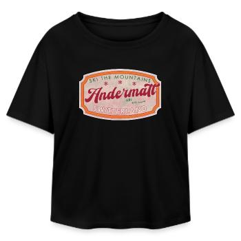 Andermatt Switzerland Ski Vintage Label - Relaxed Fit Women's Modal Cotton T-Shirt by Stanley/Stella - black - Front - AI Model Female 172 light (172cm)