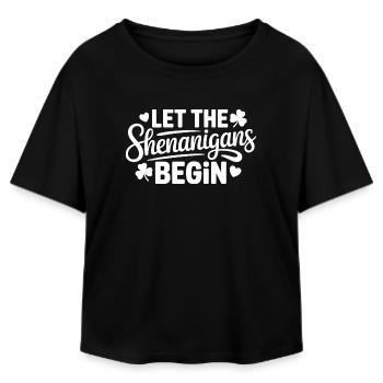 Shenanigans Begin: Playful Phrase Tee - Relaxed Fit Women's Modal Cotton T-Shirt by Stanley/Stella - black - Front - AI Model Female 172 light (172cm)