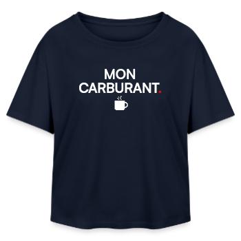 MON CARBURANT | Humour café - T-shirt femme coupe décontractée en coton modal Stanley/Stella - marine - Devant - AI Model Female 172 light (172cm)