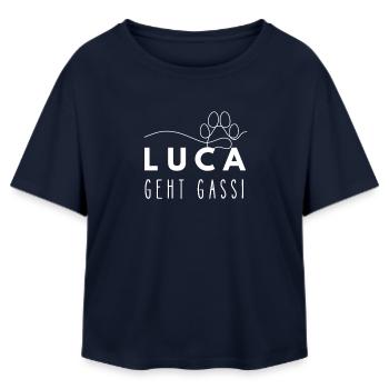 Luca geht Gassi Namensshirt Hundepfote Hundeleine - Relaxed Fit Frauen Modal Cotton T-Shirt von Stanley/Stella - Navy - Vorne - AI Model Female 172 light (172cm)