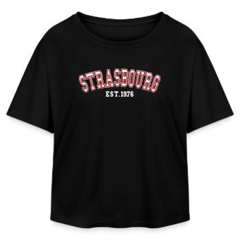 Strasbourg Est. 1976 - Relaxed Fit Women's Modal Cotton T-Shirt by Stanley/Stella - black - Front - AI Model Female 172 light (172cm)