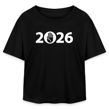 Stop, Hello, Attention 2026 - Relaxed Fit Women's Modal Cotton T-Shirt by Stanley/Stella - black - Front - AI Model Female 172 light (172cm)