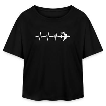 Airplane Heartbeat Pilot Aviation Aviator - Relaxed Fit Women's Modal Cotton T-Shirt by Stanley/Stella - black - Front - AI Model Female 172 light (172cm)